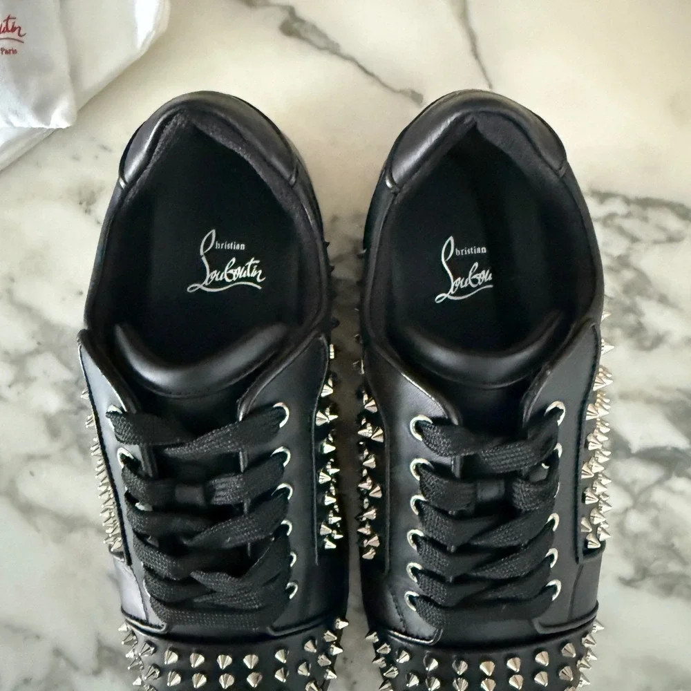 Christian Louboutin 3240804 Women's Vieira Night Spikes Black Sneakers, EU 39.5